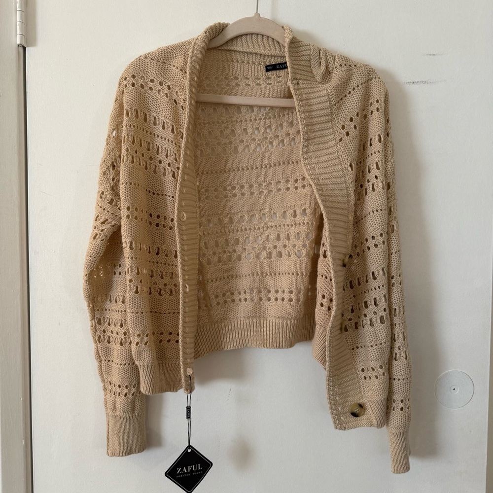 Cream Open-Knit Sweater Cardigan